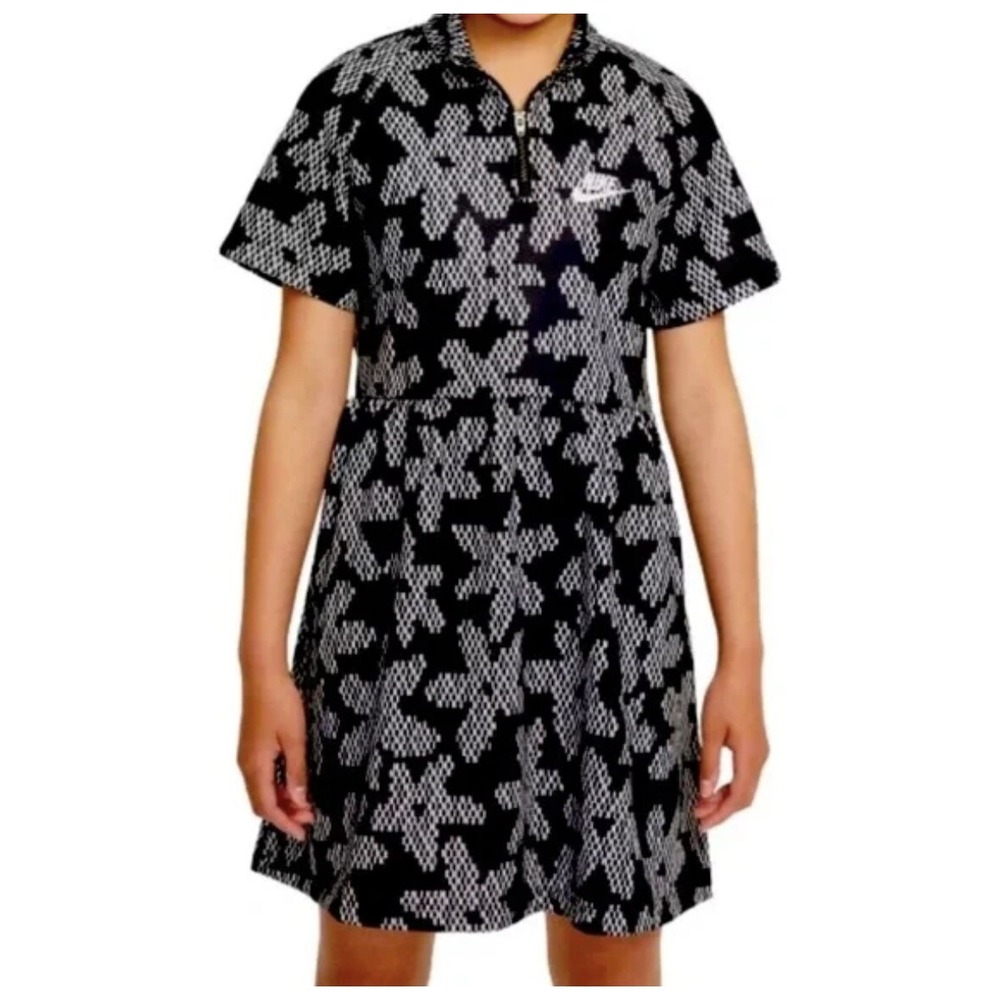 Nike Girls Black Floral Logo Dress Size Small‎ (7) Quarter Zip Dress